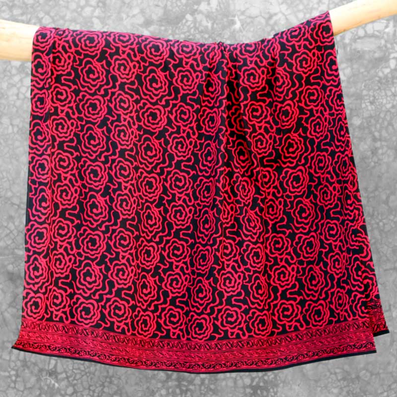 Batik Sarong Rayon Black Cherry Mim Flowers