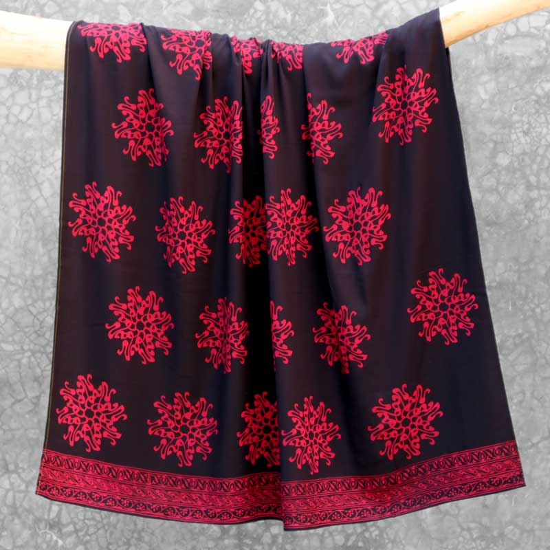 Batik Sarong Rayon Black Cherry Pita Flower