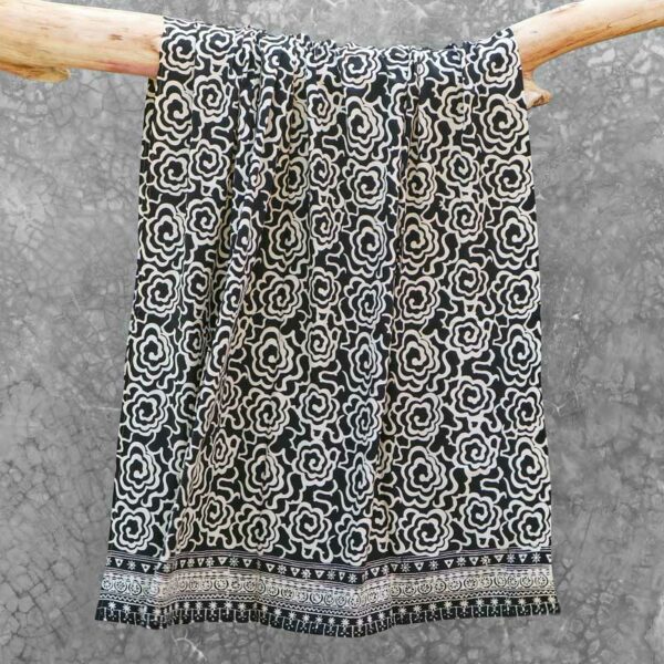 Batik Sarong Rayon Black Cream Mim Flowers