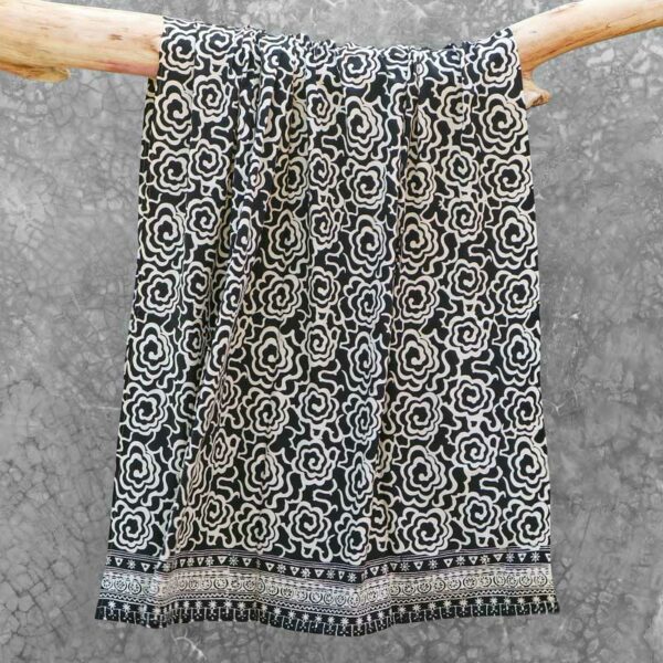 Batik Sarong Rayon Black Cream Mim Flowers