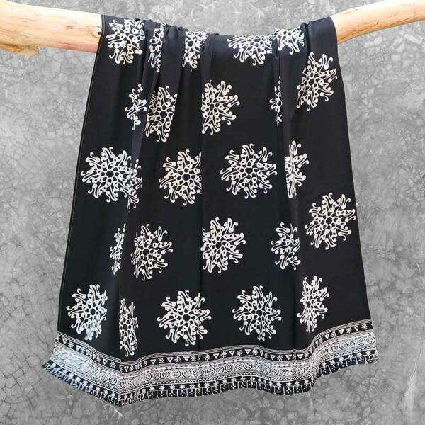 Batik Sarong Rayon Black Cream Pita Flower