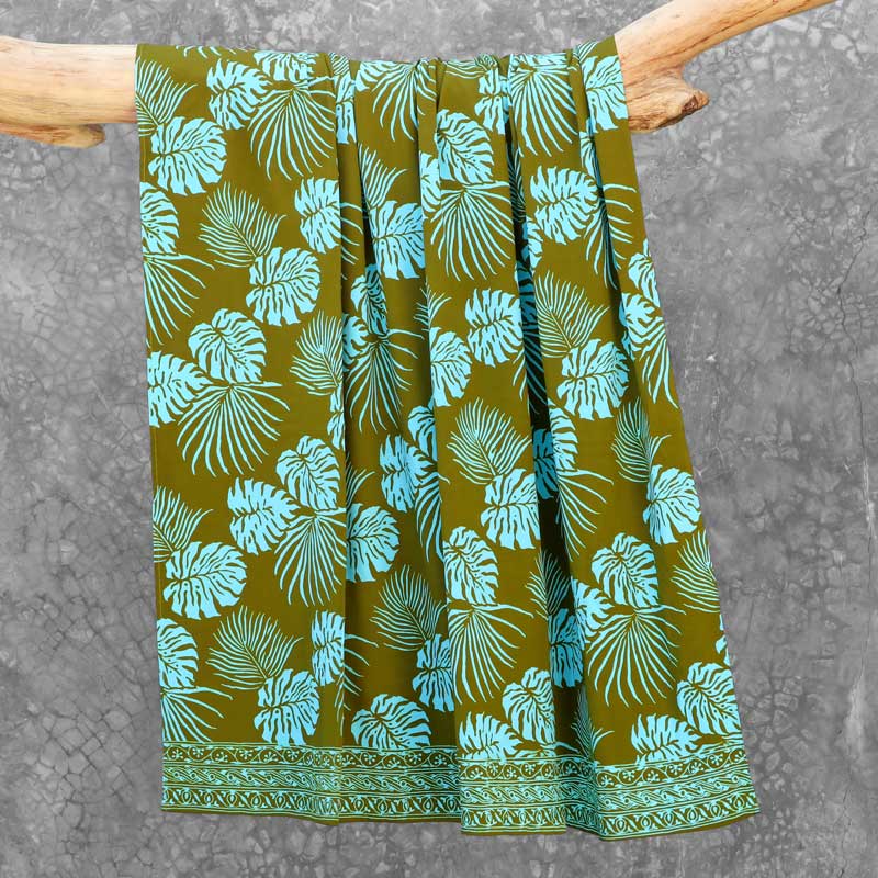 Batik Sarong Rayon Green Fizz Tropical Leaves