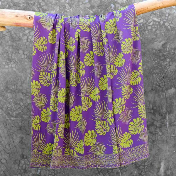 Batik Sarong Rayon Lavender Green Tropical Leaves