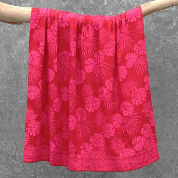 Batik Sarong Rayon Raspberry Tropical Leaves