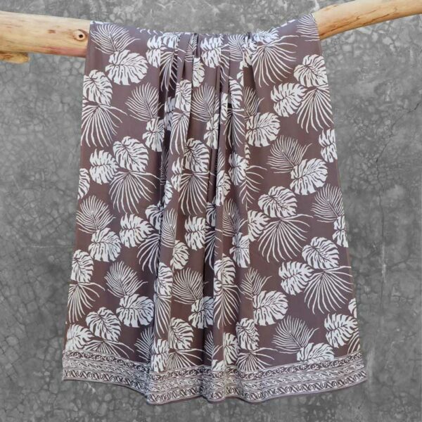 Batik Sarong Rayon Silver Slate Tropical Leaves