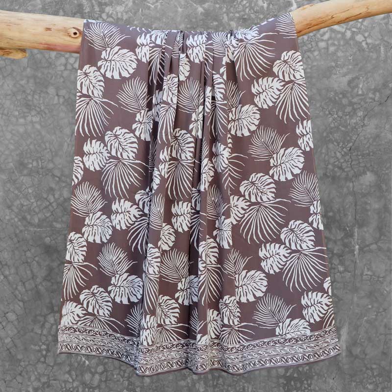 Batik Sarong Rayon Silver Slate Tropical Leaves