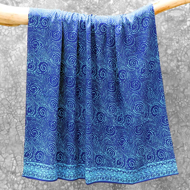 Oceanic Hand-Stamped Batik Rayon Sarong from Bali, 'Life Underwater