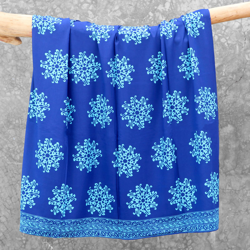 Batik Sarong Rayon Turquoise Blue Pita Flower